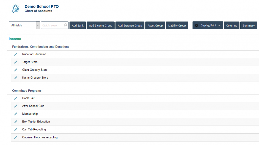 Chart Of Accounts Website Expenses