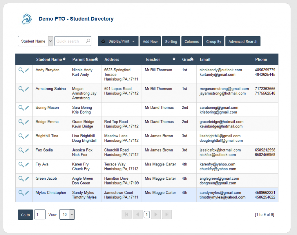 RunPTO Student Directory