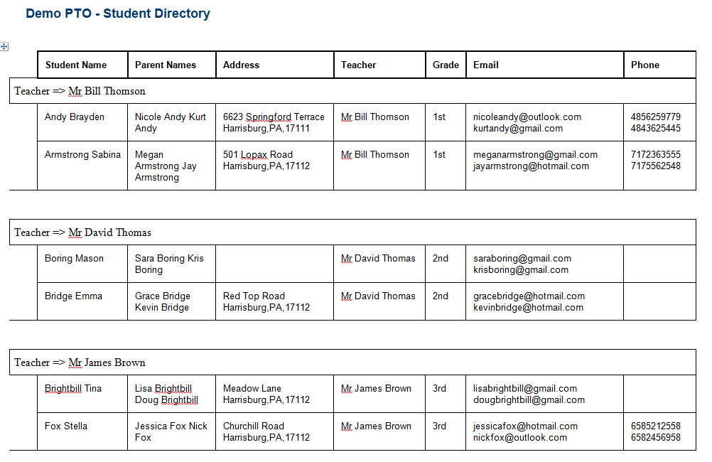 RunPTO Student Directory