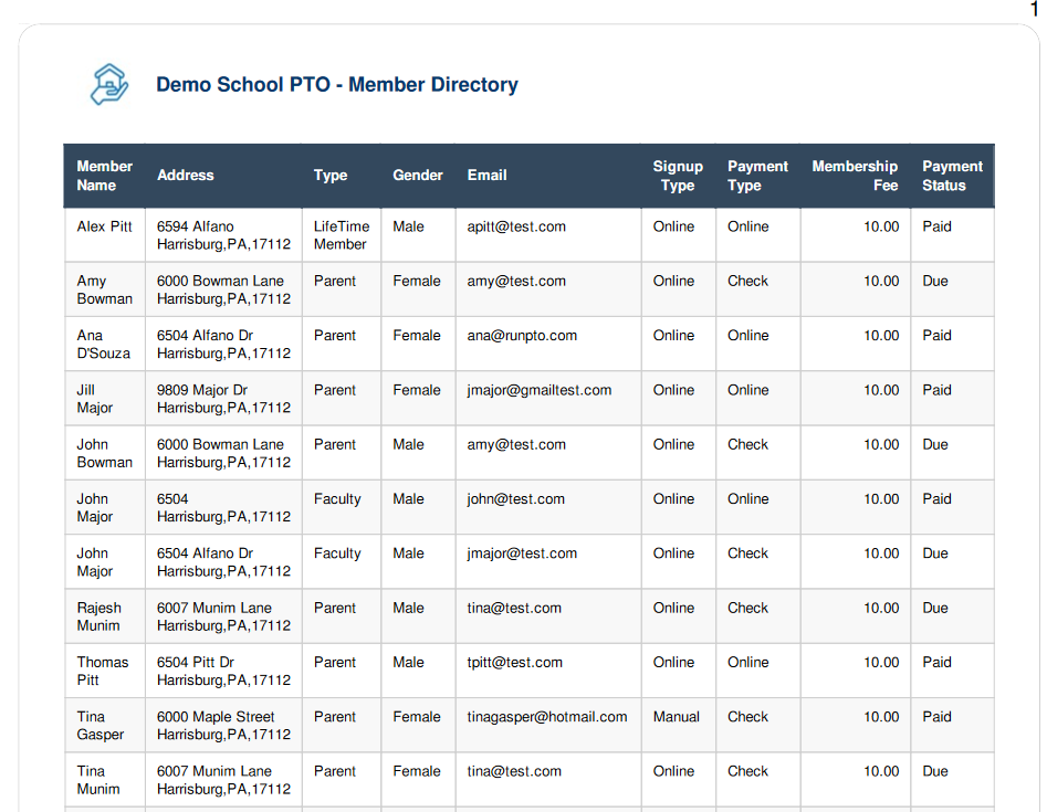 PTA Membership Directory