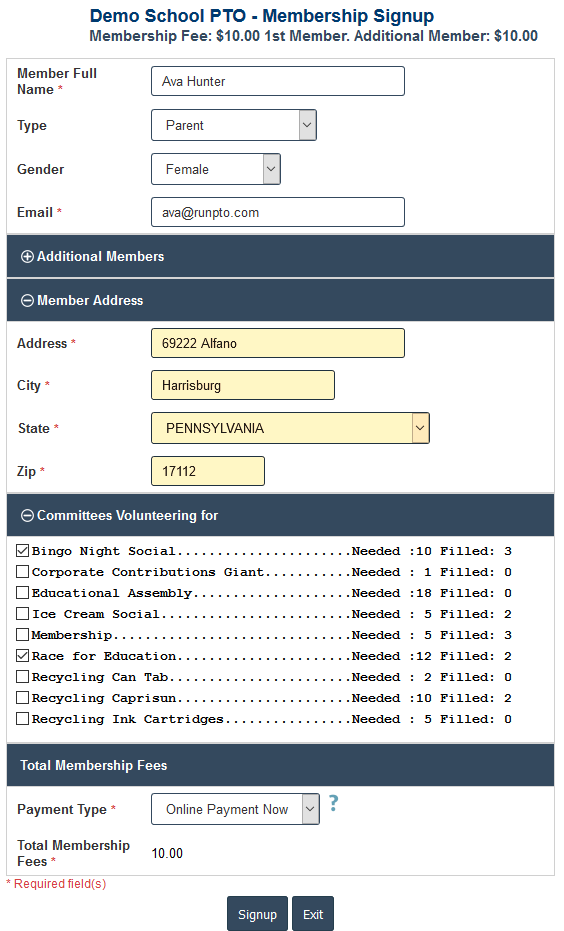 PTA Membership Signup Form