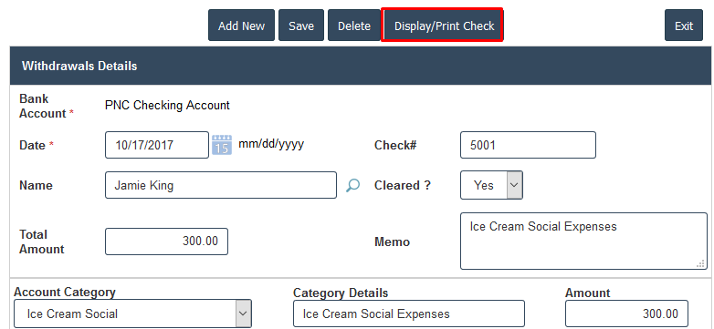 Display/Print PTA Check