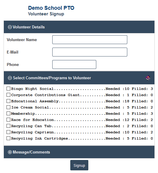 RunPTO Volunteer Signup Form