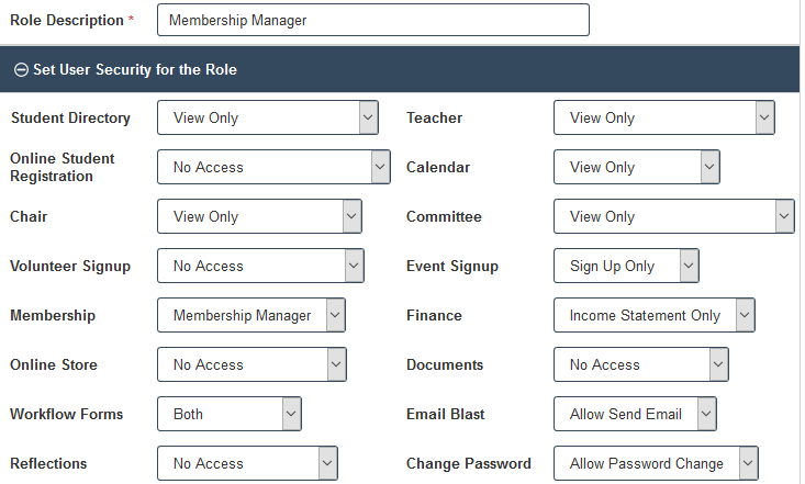 Membership Manager Security Role