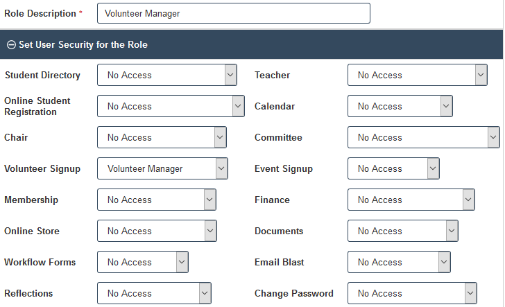 Volunteer Manager Security Role