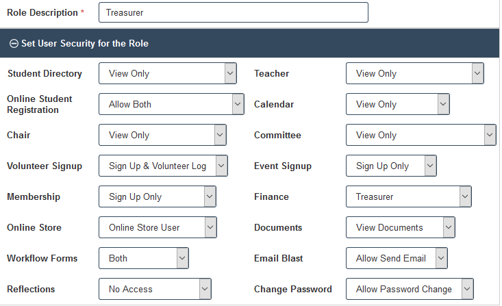 Treasurer Security Role