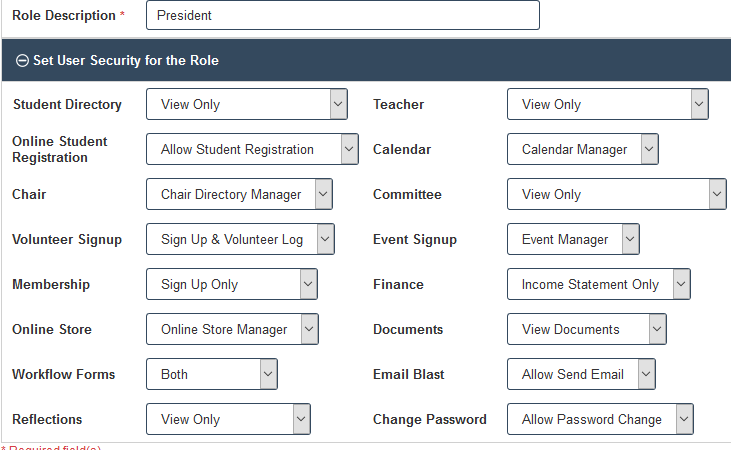 PTA President Security Role