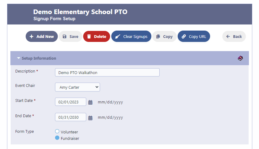 RunPTO Signup Form for Walkathon Fundraiser