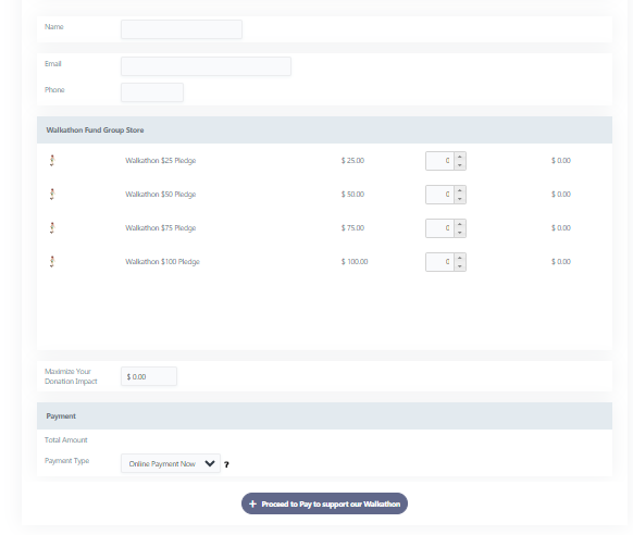 Walkathon Pledges Store in RunPTO