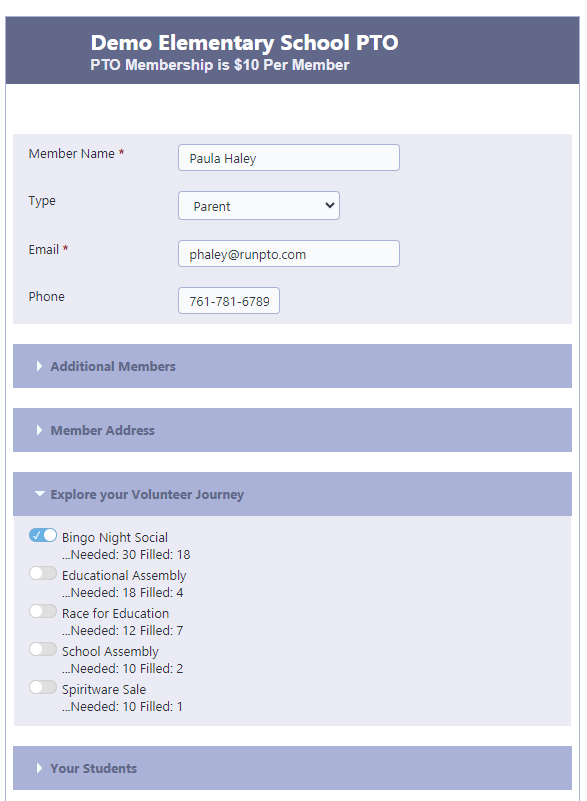 PTA Membership Signup Form