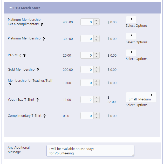 PTA Membership Signup Form Store