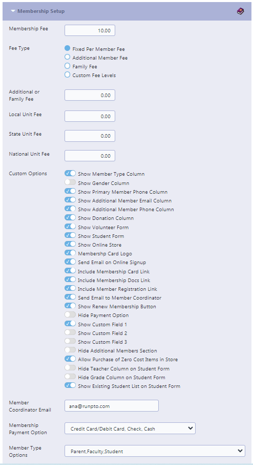 PTA Membership Setup